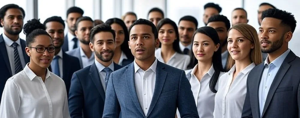 Profissionais em reunião discutindo eleições internas para grupos de trabalho (GTs) em ambiente corporativo moderno com votação eletrônica