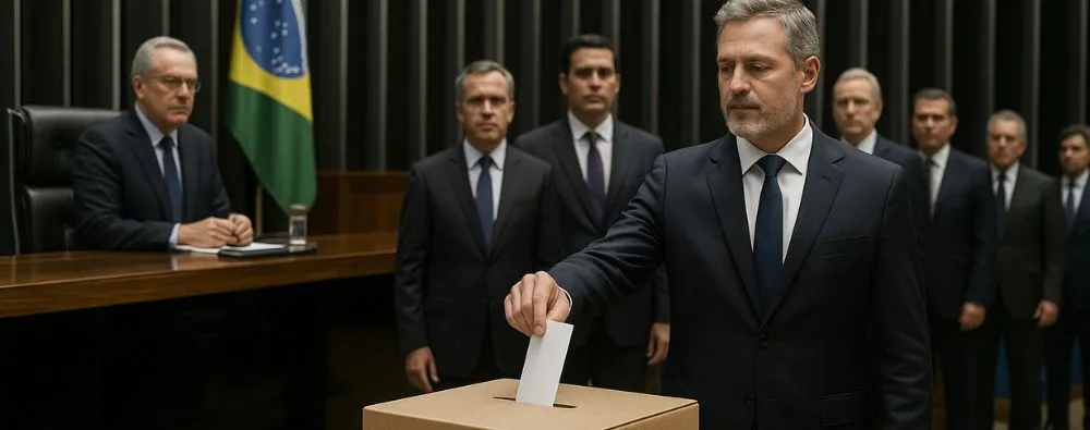 Senadores em fila depositando seus votos durante a Eleição para o Senado no Brasil.
