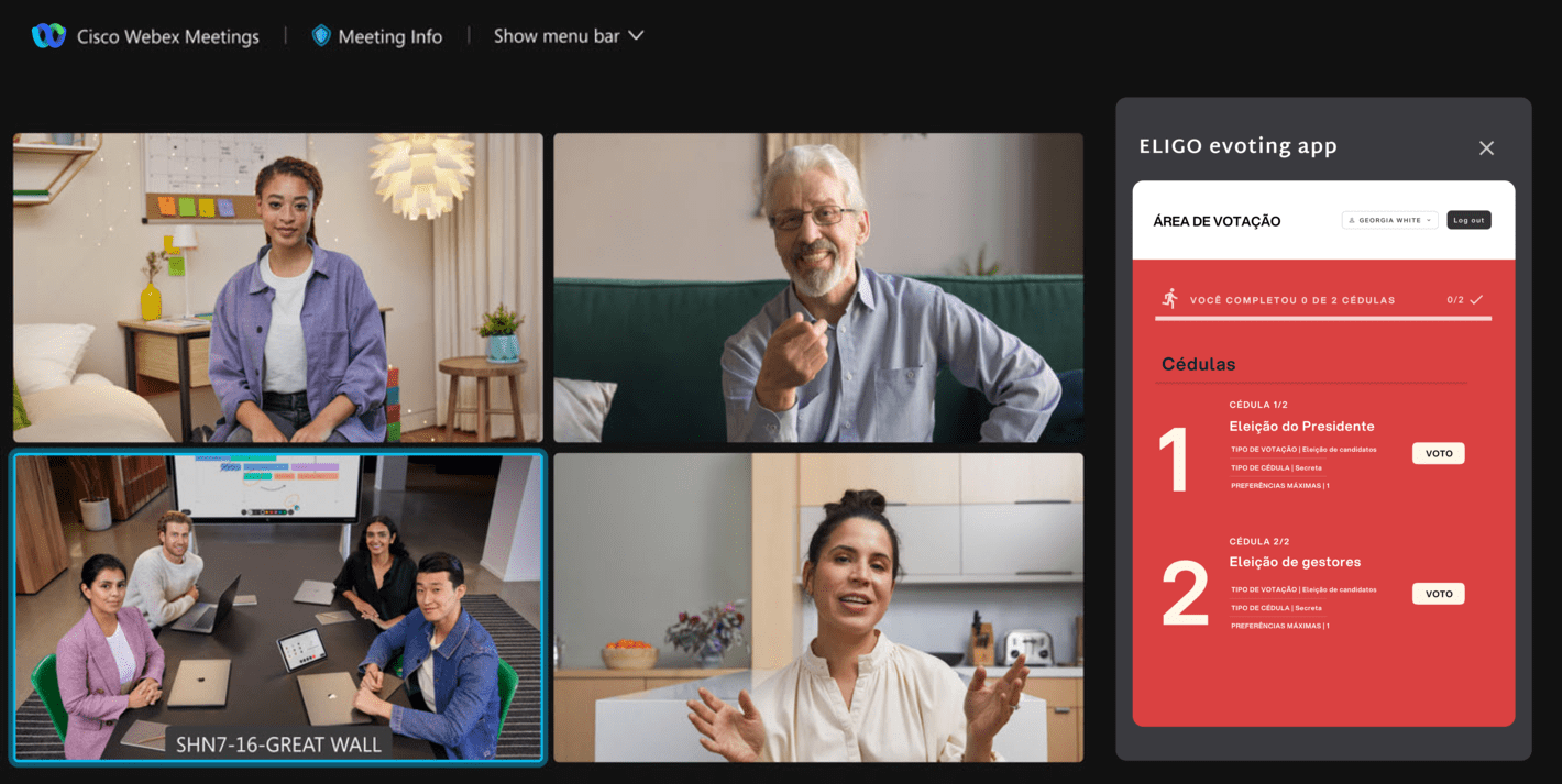Eligo eVoting entre os aplicativos Webex