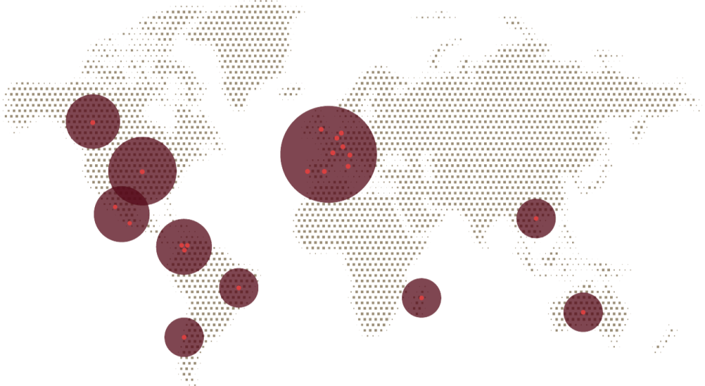 Mapa do mundo mostrando onde estamos presentes