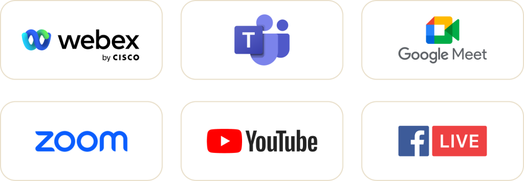 Integrações com Microsoft Teams, Webex, Zoom e Google Meet